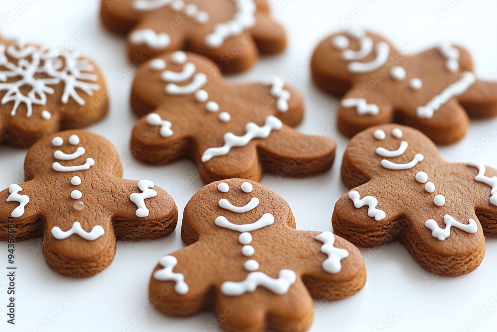 A set of ginger men on a white isolated background. Traditional dessert for Christmas and New Year. Ginger biscuits and aysing pattern. Christmas poster, banner, poster, template. A set of ginger men on a white isolated background. Traditional dessert for Christmas and New Year. Ginger biscuits and aysing pattern. Christmas poster, banner, poster, template.