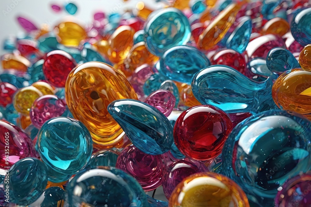 Colored graphic design glass elements dispersion. Colored graphic design glass elements dispersion.