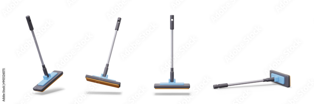 Modern rectangular mop, view from different sides. Set of vector 3D templates Modern rectangular mop, view from different sides. Set of vector 3D templates