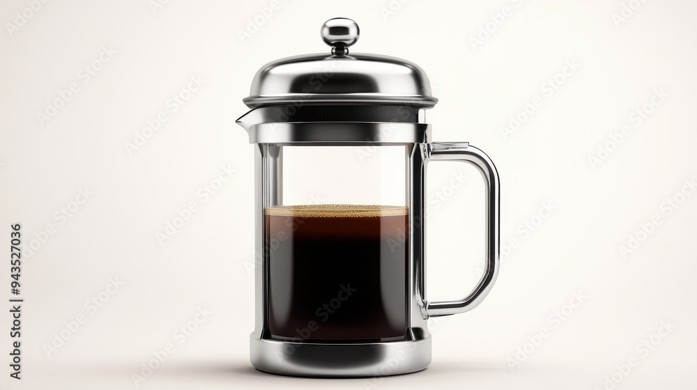 A French press coffee maker, coffee element, realistic style, classic design, isolated on white background A French press coffee maker, coffee element, realistic style, classic design, isolated on white background