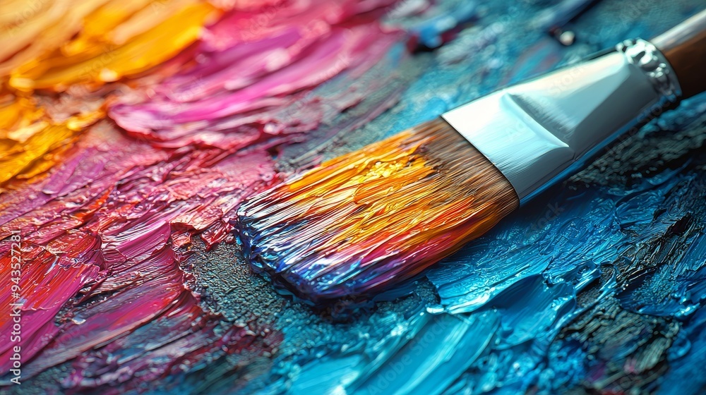 Fototapeta premium Colorful Oil Paint Texture with Paintbrush