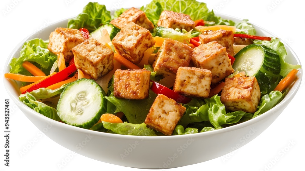Tofu salad with balsamic dressing, vibrant vegetables, and fresh greens Tofu salad with balsamic dressing, vibrant vegetables, and fresh greens