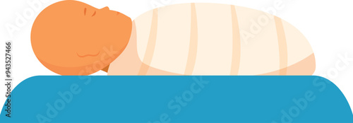 Newborn baby is sleeping peacefully, swaddled in a soft blanket on a blue surface