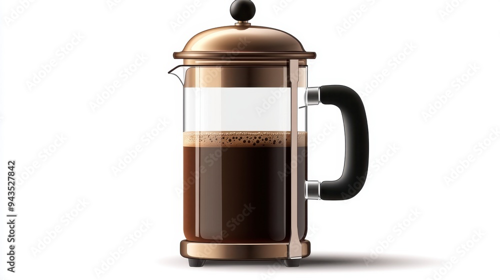 A French press coffee maker, coffee element, realistic style, classic design, isolated on white background A French press coffee maker, coffee element, realistic style, classic design, isolated on white background