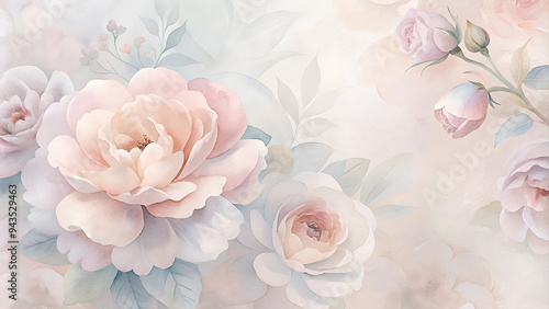 Watercolor Background with Soft Flowers in Pastel Tones