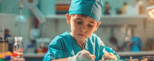 Young Boy in Medical Scrubs...