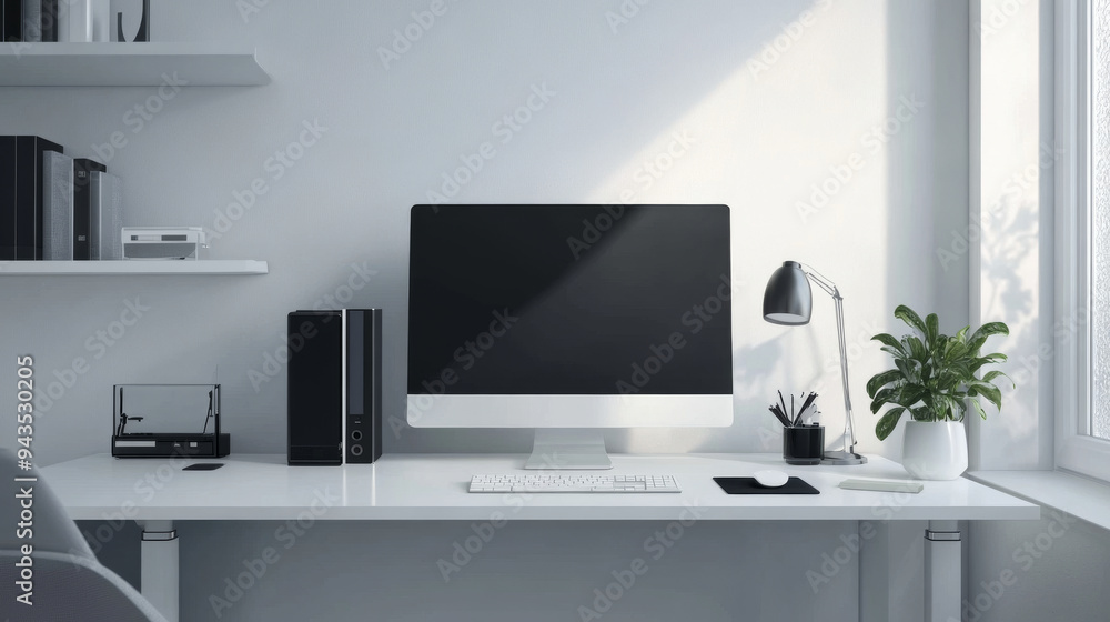 Modern workspace with a desktop computer and gadgets Modern workspace with a desktop computer and gadgets