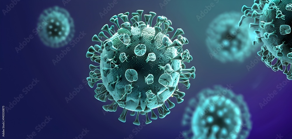 Three dimensional render visualization of generic virus Three dimensional render visualization of generic virus