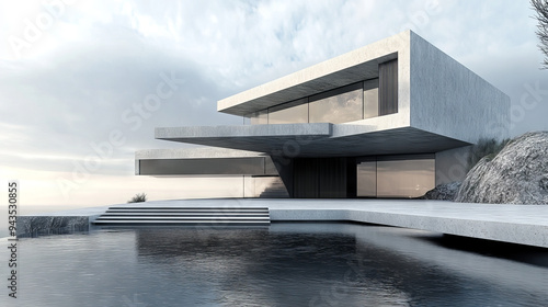 Fototapeta Naklejka Na Ścianę i Meble -  A 3D rendering of a modern villa, presented in isolation. --ar 16:9 --v 6.1 Job ID: 8be15e43-07ce-4bee-a07a-c633a7e98854