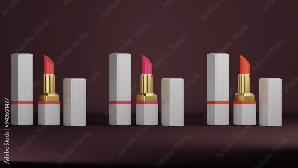 Lipsticks on a white bar chart. 3D rendering