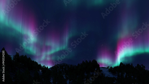 Colorful Northern Lights over starry night sky