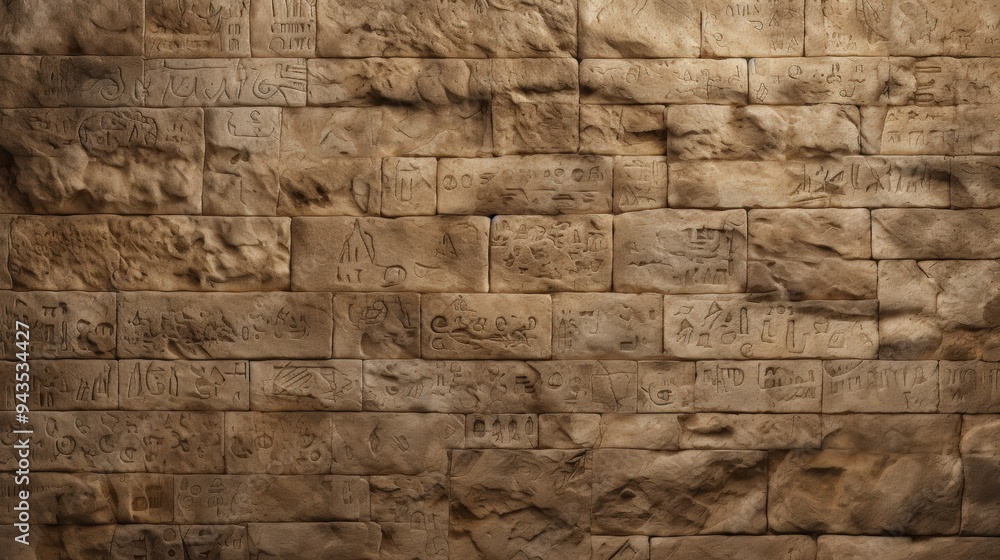 Ancient stone wall with carvings
