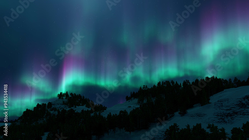 A beautiful aurora dancing over the hills