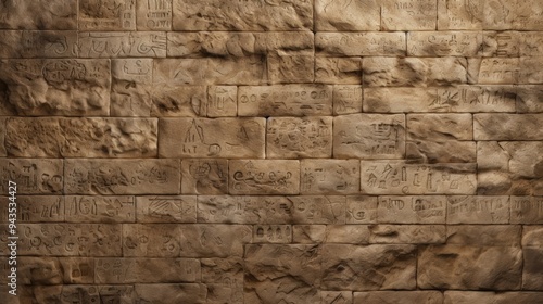 Ancient stone wall with carvings