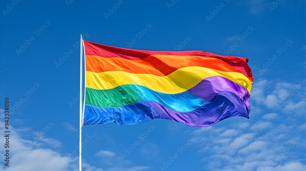 Vibrant Rainbow Flag Waving in the Wind Celebrating LGBTQ Pride Diversity and the Fight for Symbolic Representation of the LGBTQ Community and Their Ongoing Struggle for Visibility and Acceptance Vibrant Rainbow Flag Waving in the Wind Celebrating LGBTQ Pride Diversity and the Fight for Symbolic Representation of the LGBTQ Community and Their Ongoing Struggle for Visibility and Acceptance