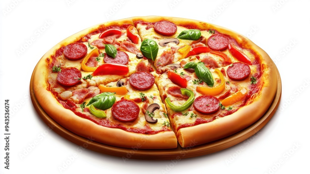 A pizza with sausage and peppers, food element, realistic style, hearty and flavorful, isolated on white background A pizza with sausage and peppers, food element, realistic style, hearty and flavorful, isolated on white background