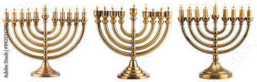 Menorah set - a candelabrum used in the Temple and is an emblem of Judaism and Israel on a transparent background. The concept of religion and culture.