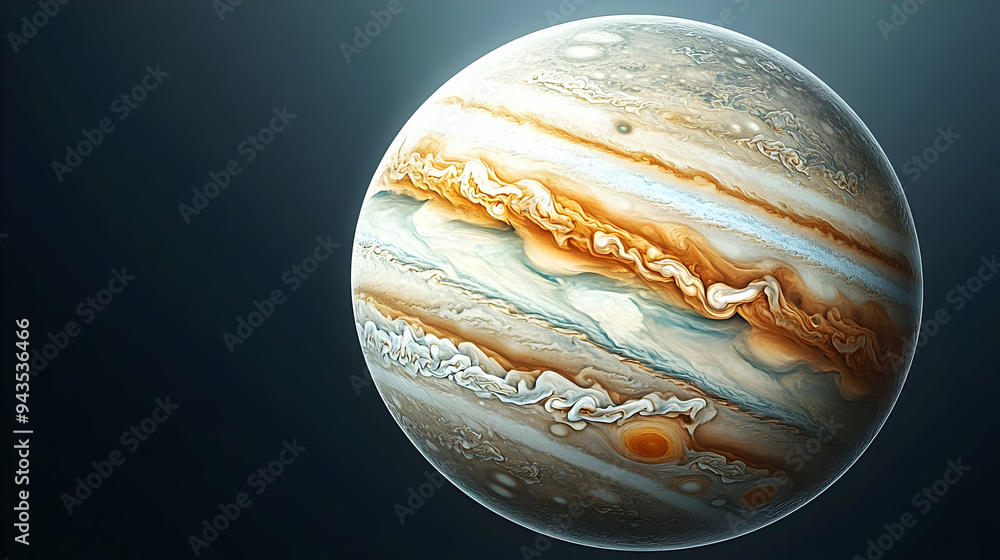 A close-up view of Jupiter, showing its swirling clouds and banded atmosphere. A close-up view of Jupiter, showing its swirling clouds and banded atmosphere.