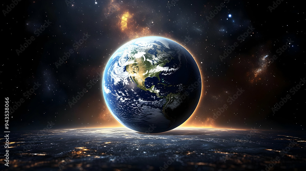 A close-up view of planet Earth in space, with stars and galaxies in the background. A close-up view of planet Earth in space, with stars and galaxies in the background.