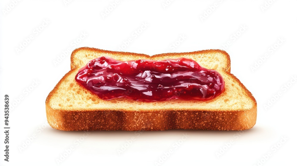 A buttered toast with jam, breakfast element, realistic style, simple and tasty, isolated on white background A buttered toast with jam, breakfast element, realistic style, simple and tasty, isolated on white background