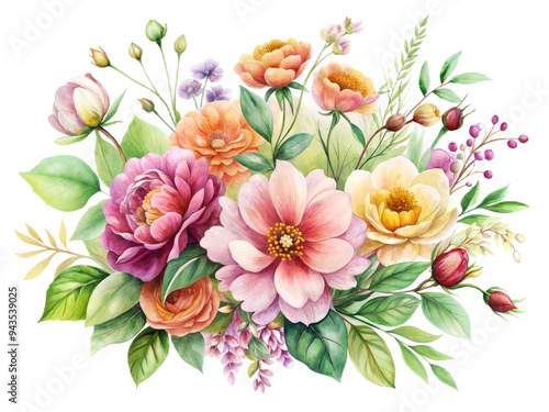 Beautiful watercolor flower plant illustration on white background.