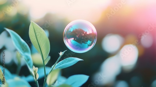 A close up view of a soap bubble with iridescent colors, capturing the ephemeral beauty of nature. photo