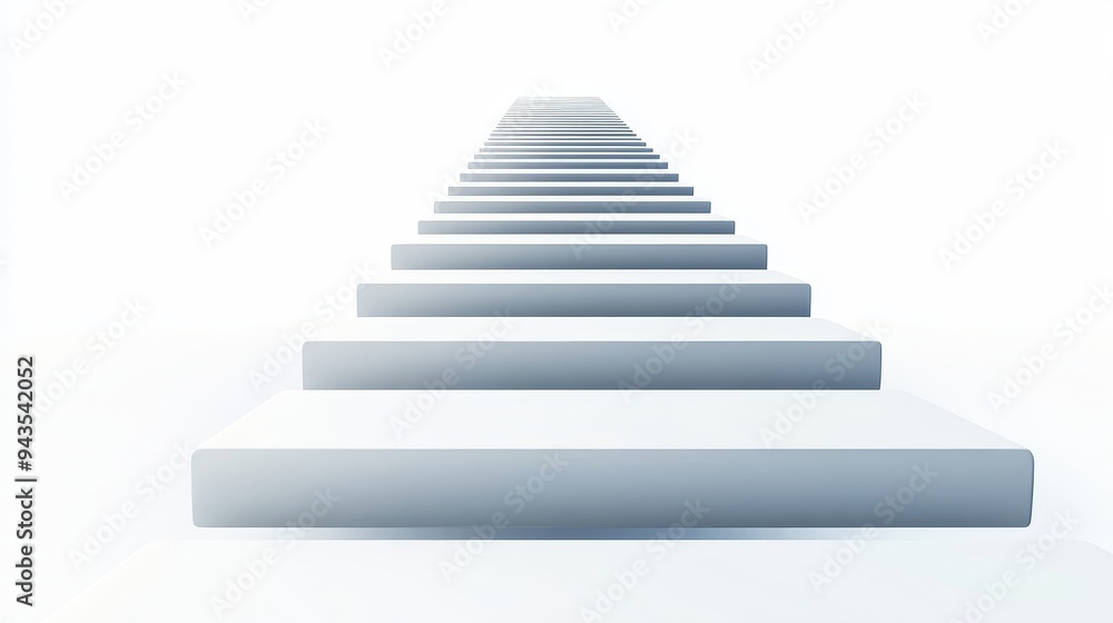 A long, straight staircase leading upwards towards a bright white light. The steps are clean and white, suggesting a path of progress and success. A long, straight staircase leading upwards towards a bright white light. The steps are clean and white, suggesting a path of progress and success.