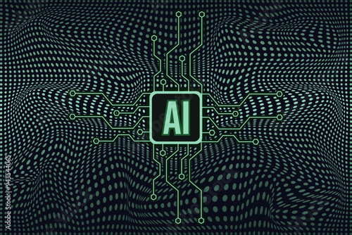 3D Liqiuid wave  Digital Background with computer micro Chip. Discord web banner template design. 3D vector aesthetic backdrop.
