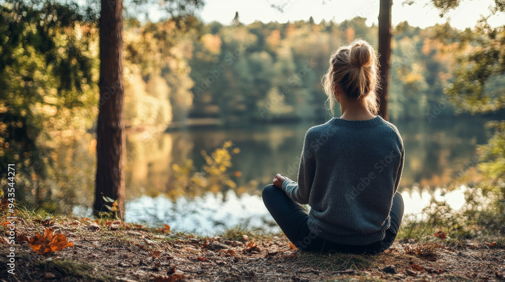Woman practicing mindfulness in nature Woman practicing mindfulness in nature