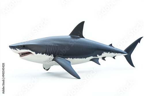 Isolated great white shark on white background. Clip art of marine animals, diversification of species, with stock images.