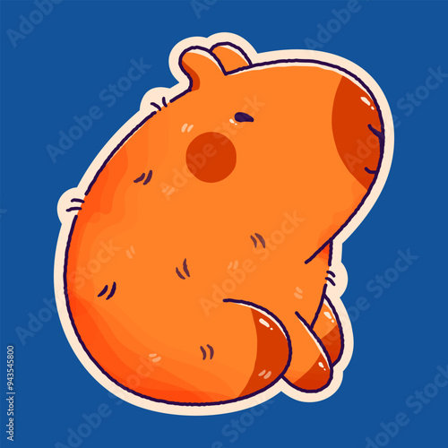 Childish plushy kawaii capybara sticker.