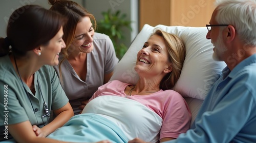 Family Support for Hospitalized Patient: Loving Relatives Visiting Elderly Woman in Medical Care Facility