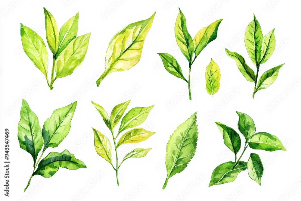 Clipart set with watercolor matcha green tea elements leaves objects isolated on clear png background, morning drinks, delicious beverages clipart with generative AI. Clipart set with watercolor matcha green tea elements leaves objects isolated on clear png background, morning drinks, delicious beverages clipart with generative AI.