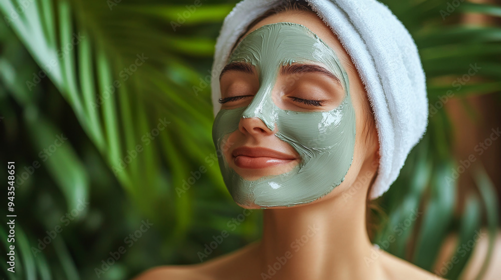 Young woman enjoying a spa day with a face mask Young woman enjoying a spa day with a face mask