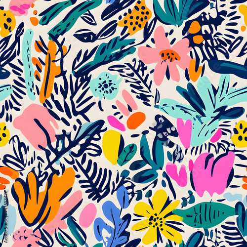 floral and leaf seamless patterns in doodle-style tile designs with graphic format.