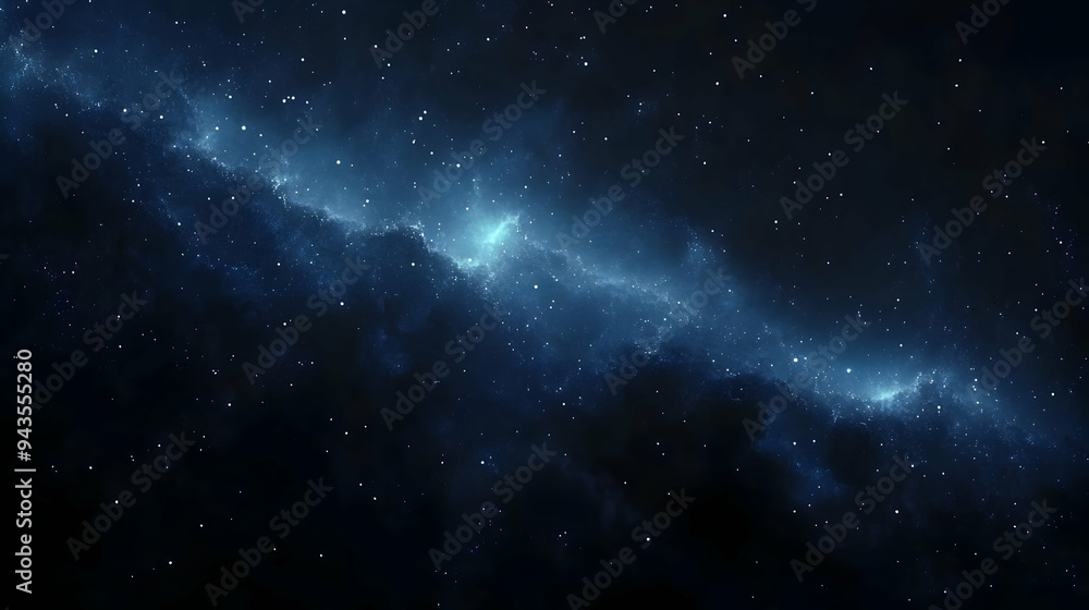 A dark blue starry sky with a bright nebula in the center. A dark blue starry sky with a bright nebula in the center.