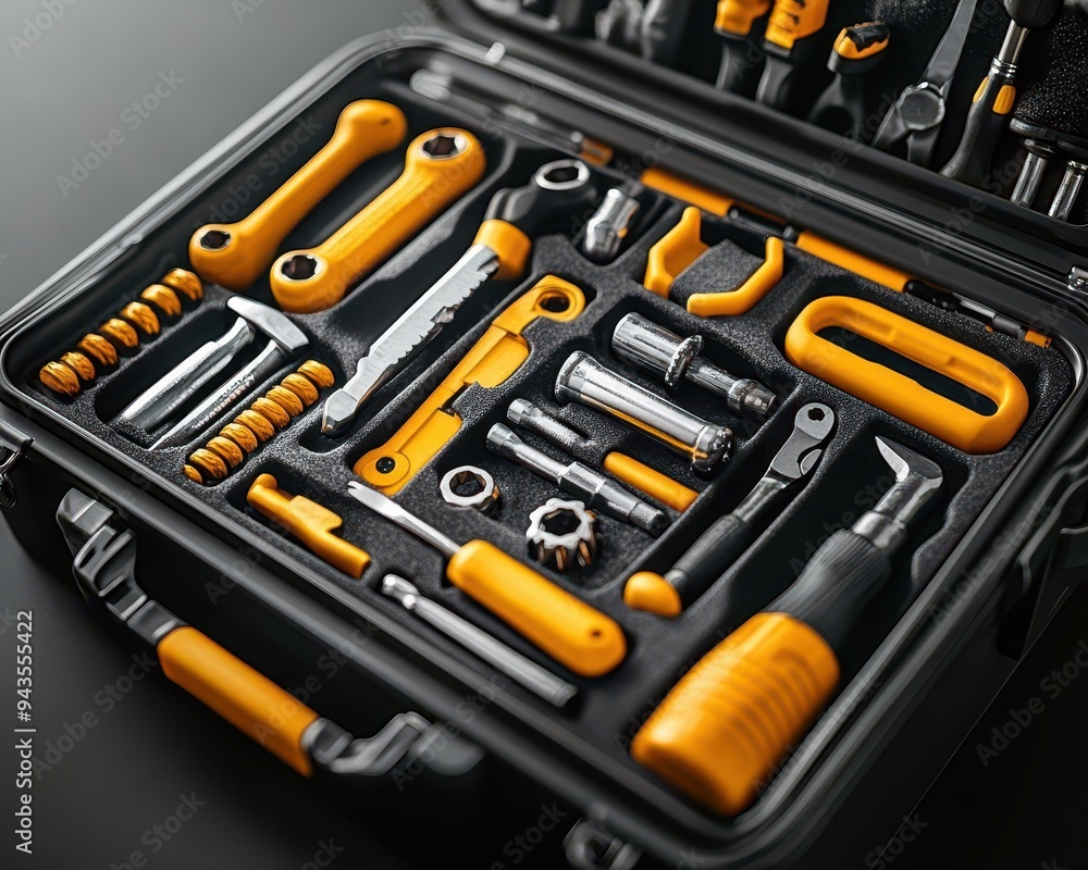 Toolbox open with tools neatly organized, ready for a project, Practical, Bright, Detailed Toolbox open with tools neatly organized, ready for a project, Practical, Bright, Detailed