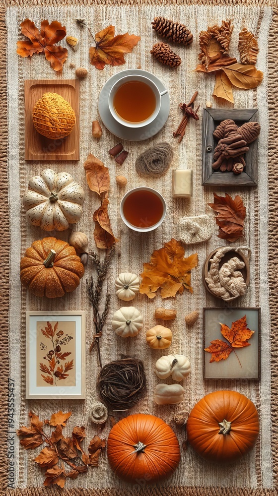Scandinavian Simplicity: Knolling-Style Autumn Scene with Clean Lines and Cozy Elegance Scandinavian Simplicity: Knolling-Style Autumn Scene with Clean Lines and Cozy Elegance