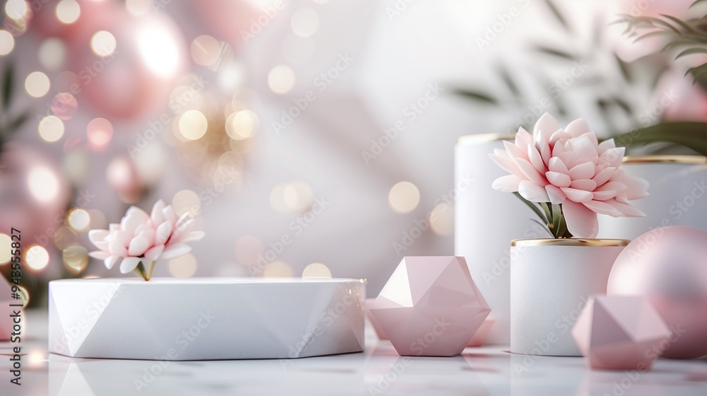 Podium Suitable for Beauty Feminine Cosmetic Product Display Featuring Bokeh Backdrop Podium Suitable for Beauty Feminine Cosmetic Product Display Featuring Bokeh Backdrop