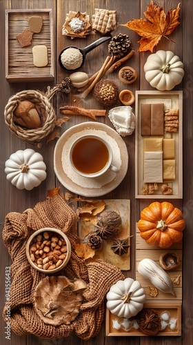 Scandinavian Simplicity: Knolling-Style Autumn Scene with Clean Lines and Cozy Elegance photo