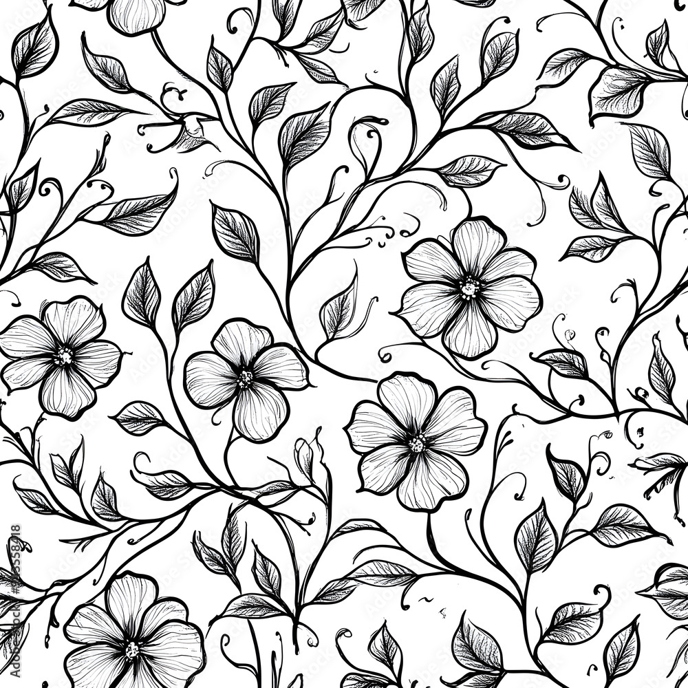 floral and leaf seamless patterns in doodle-style tile designs with graphic format. floral and leaf seamless patterns in doodle-style tile designs with graphic format.