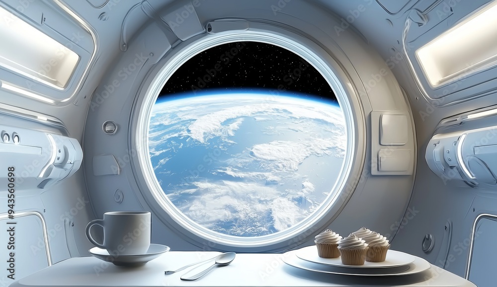 Closeup of a hot cup of coffee and a galaxy space with a star, planet, asteroids, meteor and nebula view through a window, drinking coffee in the universe with Stock. Closeup of a hot cup of coffee and a galaxy space with a star, planet, asteroids, meteor and nebula view through a window, drinking coffee in the universe with Stock.