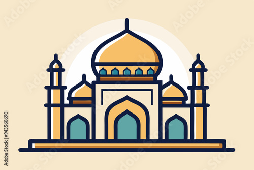 Elegant mosque silhouette vector line art illustration