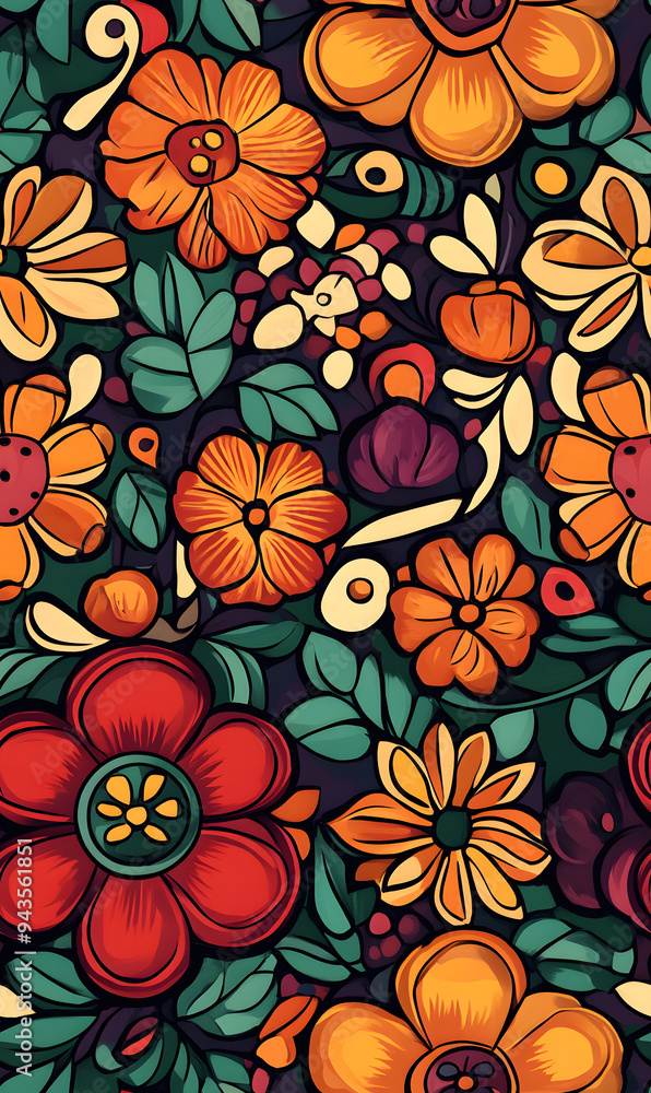 floral and leaf seamless patterns in doodle-style tile designs with graphic format.