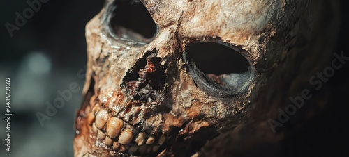 Zombie mask with decayed skin, exposed bones, and empty eyes