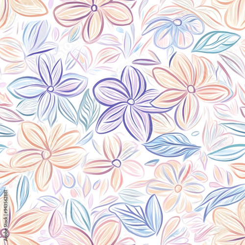 Wallpaper Mural floral and leaf seamless patterns in doodle-style tile designs with graphic format. Torontodigital.ca