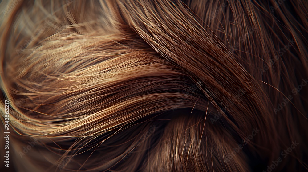 Close-up of brown hair ponytail, detailed hair texture, wispy strands, soft focus background, natural light, rich chestnut and caramel tones, silky smooth hair. Close-up of brown hair ponytail, detailed hair texture, wispy strands, soft focus background, natural light, rich chestnut and caramel tones, silky smooth hair.
