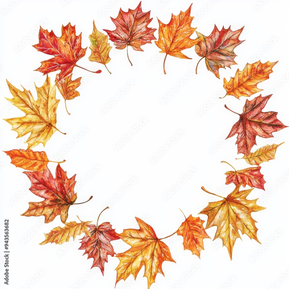 Fototapeta premium A watercolor autumn frame with leaves and branches.
