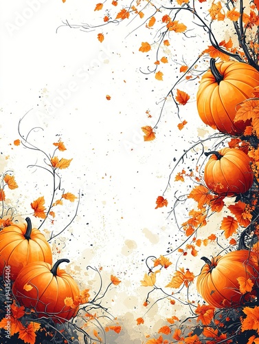 Thanksgiving or autumn scene with pumpkins, autumn leaves and berries on wooden table. Autumn background with copy space. Banner