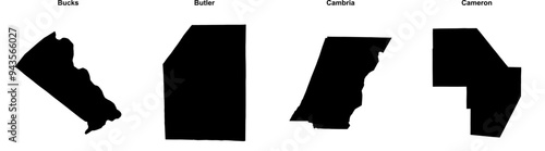 Bucks, Butler, Cambria, Cameron outline maps